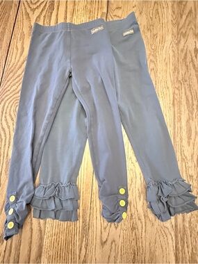 Lot of 2 Matilda Jane Slate Blue Ruffle Hem Leggings / Yellow Button Sz 6 EUC EW